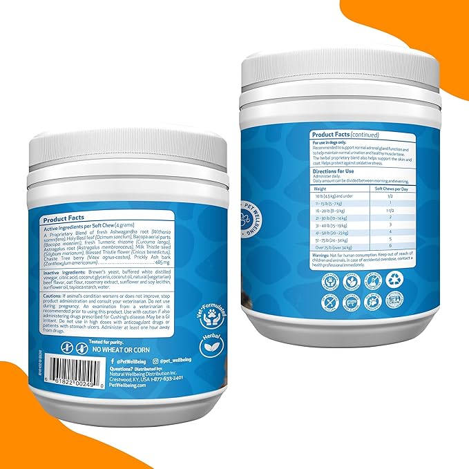 Pet Wellbeing Adrenal Harmony Chewies for Dogs - Vet-Formulated - Dog Adrenal Support, Cortisol Balance, Ashwagandha, Bacopa - Herbal Supplement (90 Soft Chews)