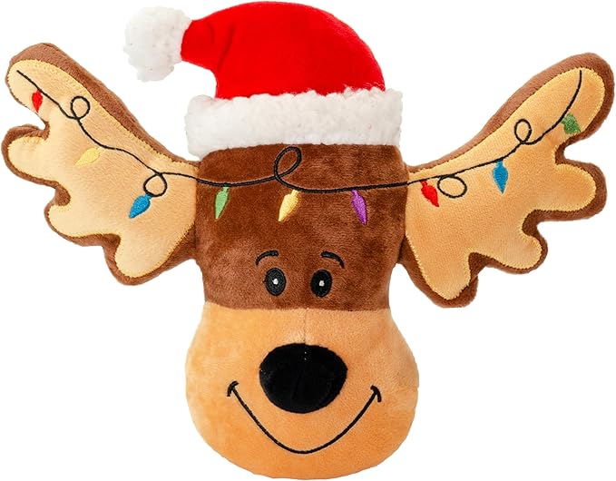 Giftable World Holiday Plush Pet Toy Fun for Christmas Designs with Squeaker Dog Chew Toy (9" Reindeer Cookie)