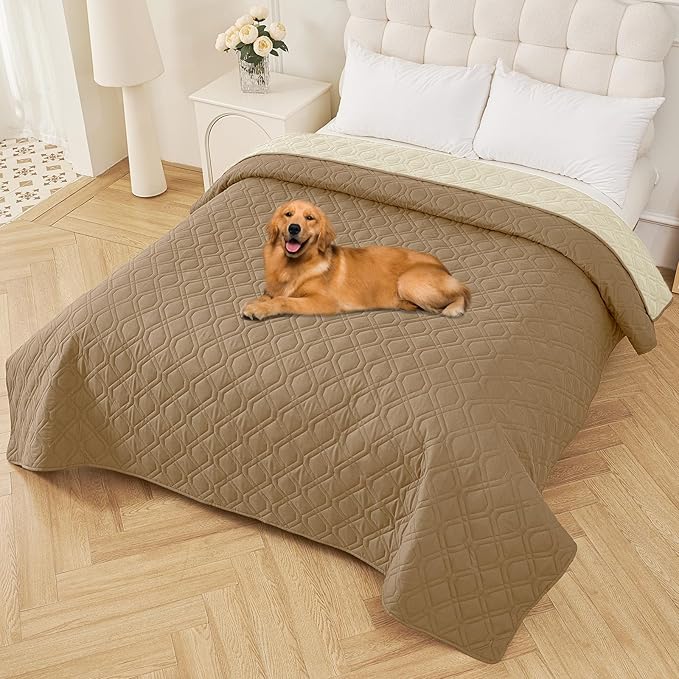 Smiry Waterproof Dog Blanket, 82x82 Inch Soft Pet Bed Cover Reversible, Washable Sofa Couch Furniture Protector for Small Medium Large Dog Puppy Cat, Camel/Beige