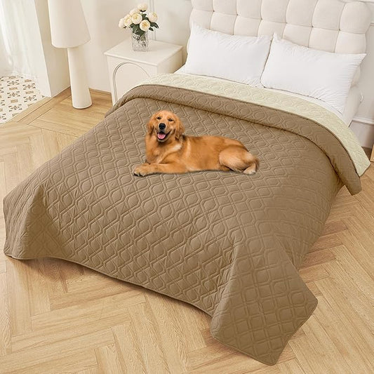 Smiry Waterproof Dog Blanket, 82x102 Inch Soft Pet Bed Cover Reversible, Washable Sofa Couch Furniture Protector for Small Medium Large Dog Puppy Cat, Camel/Beige