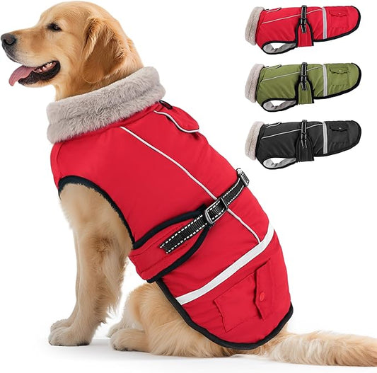 Dog Coat, Dog Winter Coat Jacket Waterproof for XL Large Dogs, Reflective Pet Vest Warm Fleece Cozy for Cold Weather, Dogs Snowsuit Windproof, Adjustable Buckle
