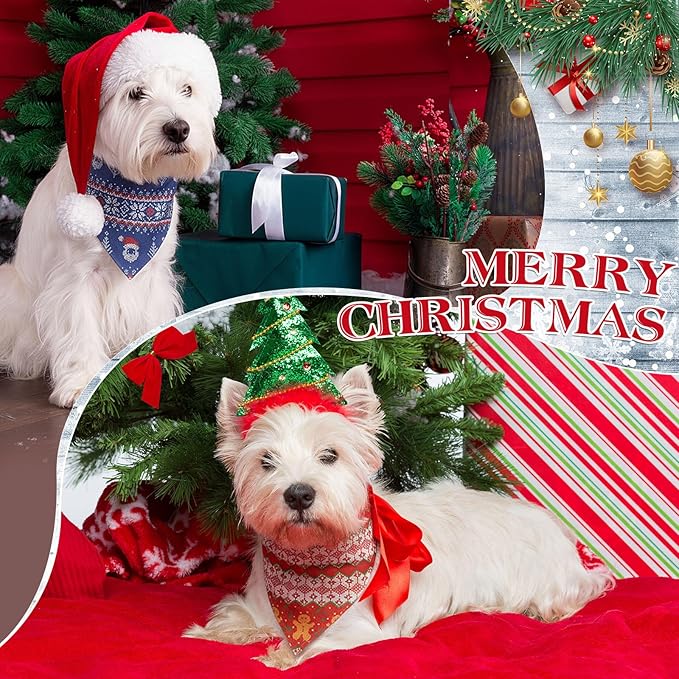 100 Pcs Christmas Dog Bandanas Bulk Xmas Sweater Designs Bandanas Soft Triangle Bibs Adjustable Scarf for Small Medium Large Pets