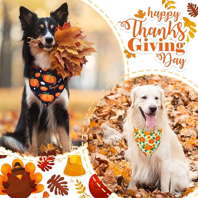 Newwiee 200 Pcs Fall Dog Bandanas Bulk for X-Large Dogs Thanksgiving Bandanas Pumpkin Bibs Triangle Handkerchief Adjustable Pet Scarf Thanksgiving Triangle Handkerchief Soft Dog Kerchief