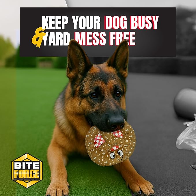 Bite Force Dog Toy - Pawsome Pretzel Squeaky Treat Dog Toy Kevlar-Reinforced for Aggressive Chewers- Brown.