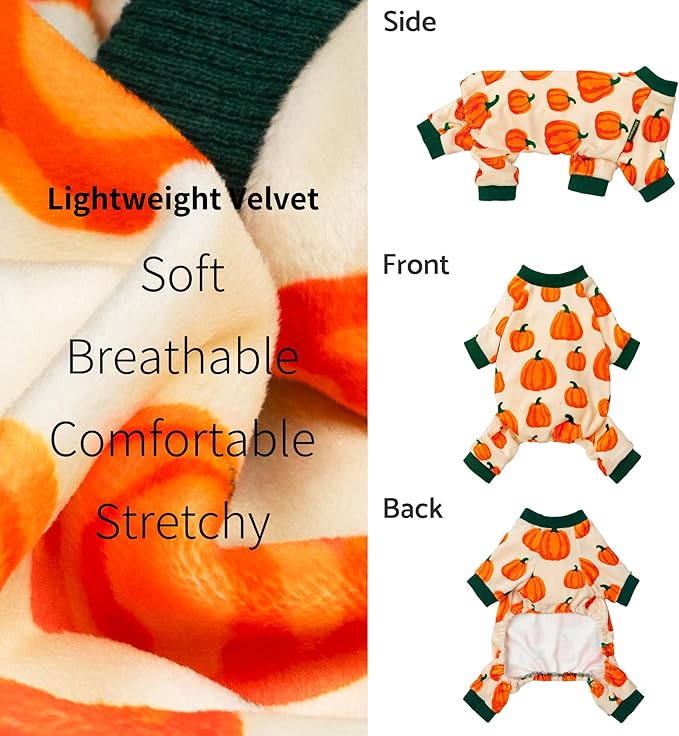 Fitwarm Pumpkin Dog Pajamas, Thanksgiving Outfit for Small Dogs Boy Girl, Fall Pet Clothes, Beige, Orange, Green, XS