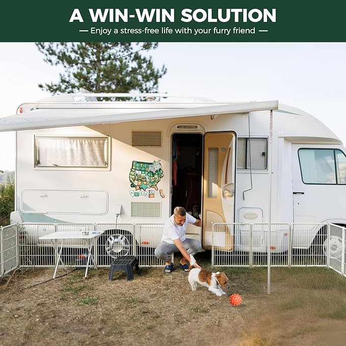 FXW Rollick Unleashed Dog Playpen for Indoor, Yard, RV Camping, 32 inch 16 Panels for Medium and Large Dogs, White│Patented