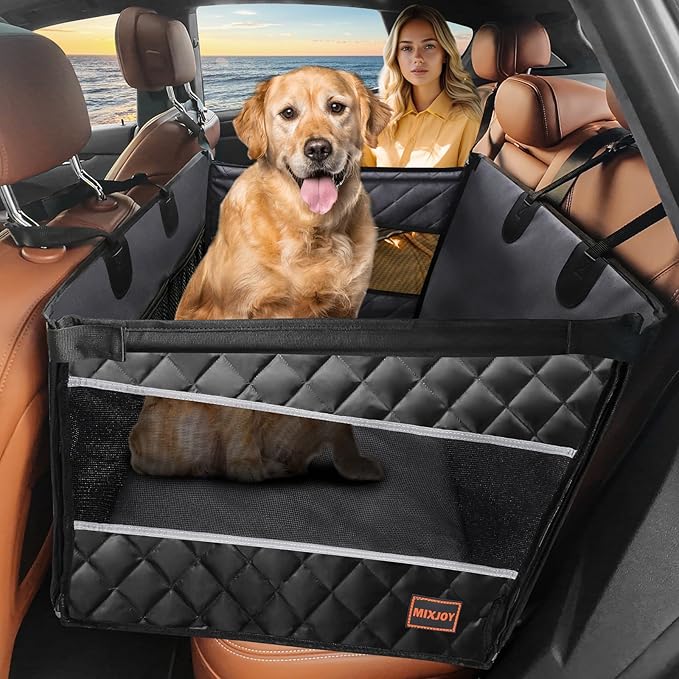 MIXJOY Dog Car Seat for Large Medium Dogs, Back Seat Extender for Pets, Waterproof Pet Carseat for Medium Sized Dog, Hammock for Pet, with Storage Pocket for Cars/SUV/Truck(L)