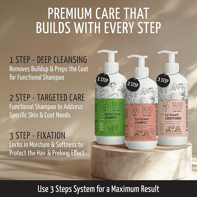 Tauro Pro Line Deshedding Dog Shampoo, Natural Pet Wash, Coat Regrowth Formula for Sensitive Skin & Shedding Control, Deodorizing for Smelly Dogs (Fur Growth - 13.5 Fl Oz)