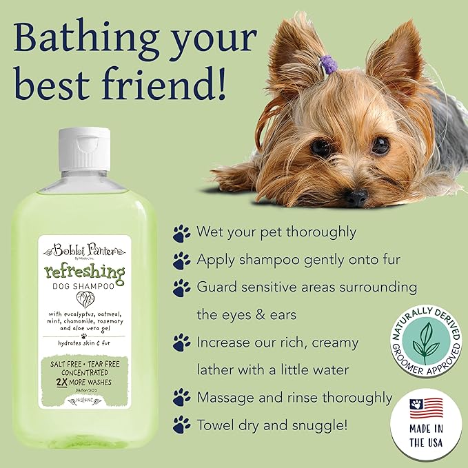 Bobbi Panter Refreshing Dog Shampoo, Hydrates & Soothes Skin & Fur, Minimizes Itching & Dander, Eucalyptus Mint Scent - 30:1 Concentrated Formula, Made in USA, Trusted by Professional Groomers, 14 oz.