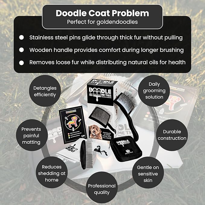 Slicker Brush for Dogs Kit by Doodle Me This Kingston and Hamilton includes comb treat pouch bag and guide turns stressful grooming into bonding gently detangles matted curly wavy coats at home