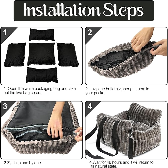 Dog Car Booster Seat, for Small Dogs Under 30 lbs, Detachable Washable Travel Bed with Storage Pockets and Safety Belt (Coffee, Medium)