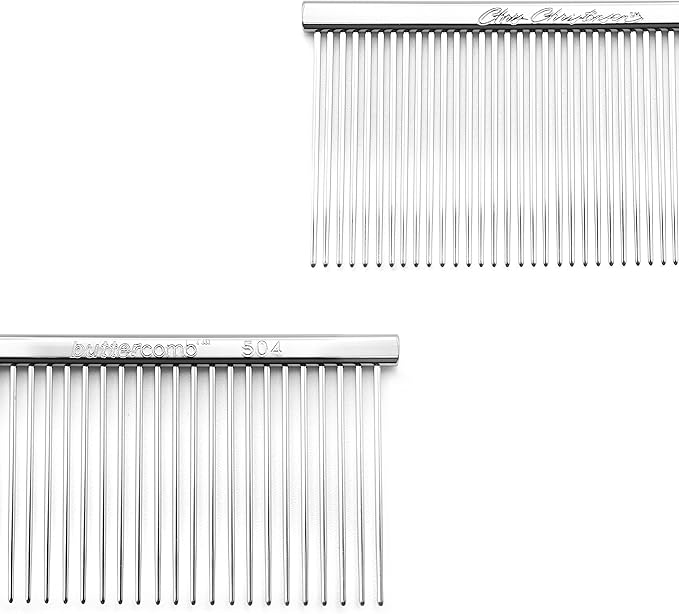 Chris Christensen 504 8.5 in. Fine/Coarse Greyhound-Style Butter Comb, Groom Like a Professional, Rounded Corners Prevent Friction and Breakage, Solid Brass Spin with Steel Teeth, Chrome Finish.