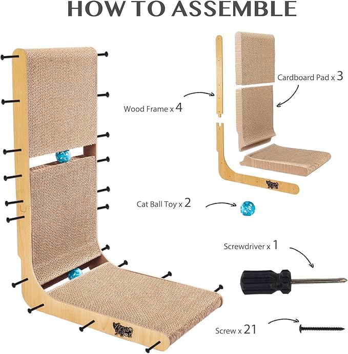 Cat Scratcher Scratching Post with 2 Cat Ball Toy Track Scratchers for Indoor Cats Scratching Board Cardboard L Shaped Scratch Pad for Cats as Beds & Furniture (1 Pack)