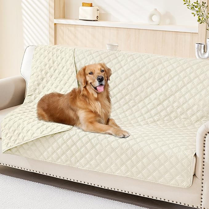 Smiry Waterproof Dog Blanket, Reversible Dog Bed Cover Pet Blanket, Soft Pet Couch Covers for Sofa Washable, Bed Couch Sofa Furniture Protector for Puppy Cat Kids (52"x82", Beige/Beige)