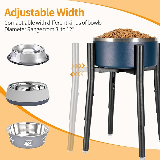 Dog Bowl Stand,Adjustable Tall Dog Food and Water Bowl Stand 8-12" Width 4 Heights,Durable Metal Elevated Dogs Bowl Holder for Medium and Large Dogs (Adjustable Wide 8-12" Heights 16")