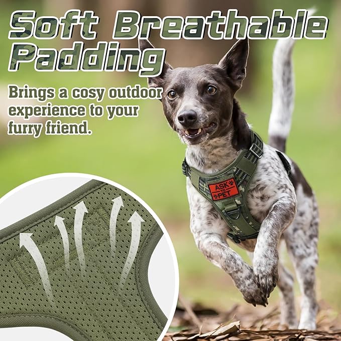 rabbitgoo Tactical Dog Harness for Large Dogs, No Pull Military Service Vest with Handle & Molle, Easy Control for Training Walking, Adjustable Reflective Straps, Green camo, XL