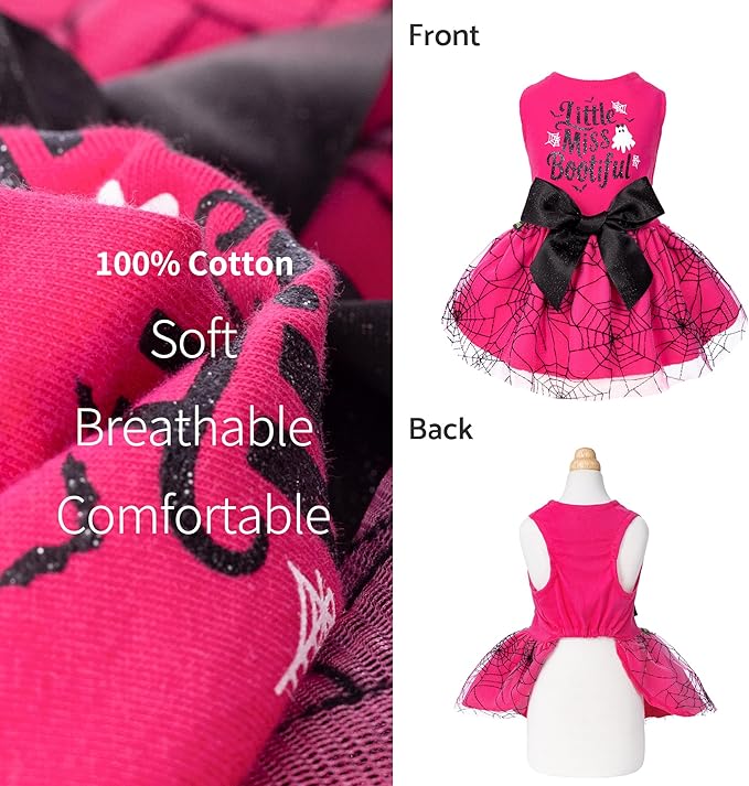 Fitwarm Little Miss Bootiful Halloween Dog Dress, Funny Costumes for Small Dogs Girl, Pet Outfit, Black, Hot Pink, Small