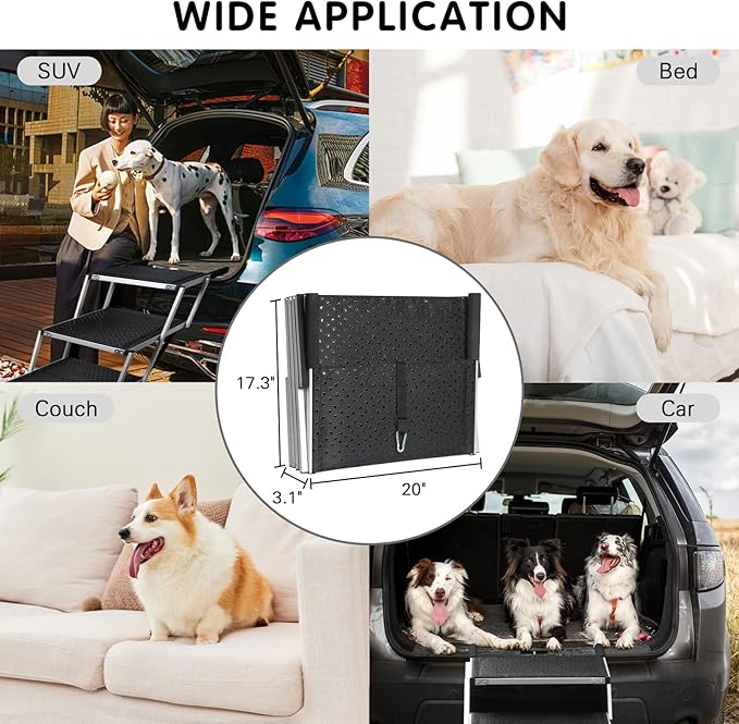 DGSL Extra Wide 4-Step Dog Ramp for Truck, SUV & Bed - Folding Steps with Non-Slip Surface, Supports Up to 250 Lbs
