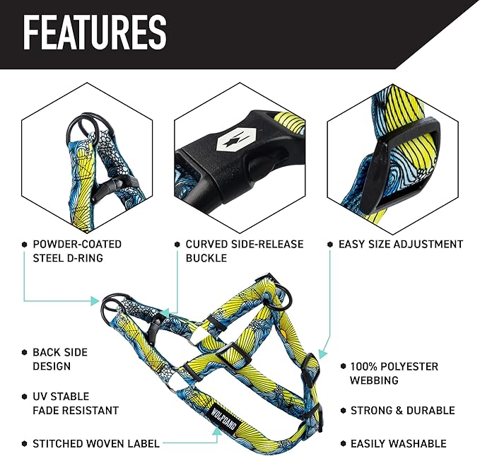 Wolfgang Heavy Duty Adjustable Dog Harness, Pull-Tested to Over 800 lbs for Walking & Training, DawnPatrol Print, Large