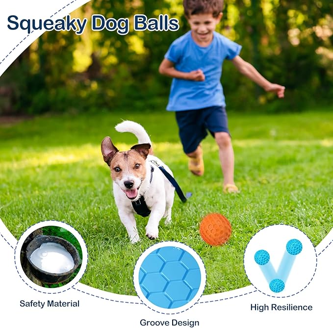 2 Pack Indestructible Squeaky Dog Balls, Cleans Teeth, Relieves Anxiety, Interactive Dog Toy for Aggressive Chewers, Rubber Ball Breeds, Outdoor Waterproof