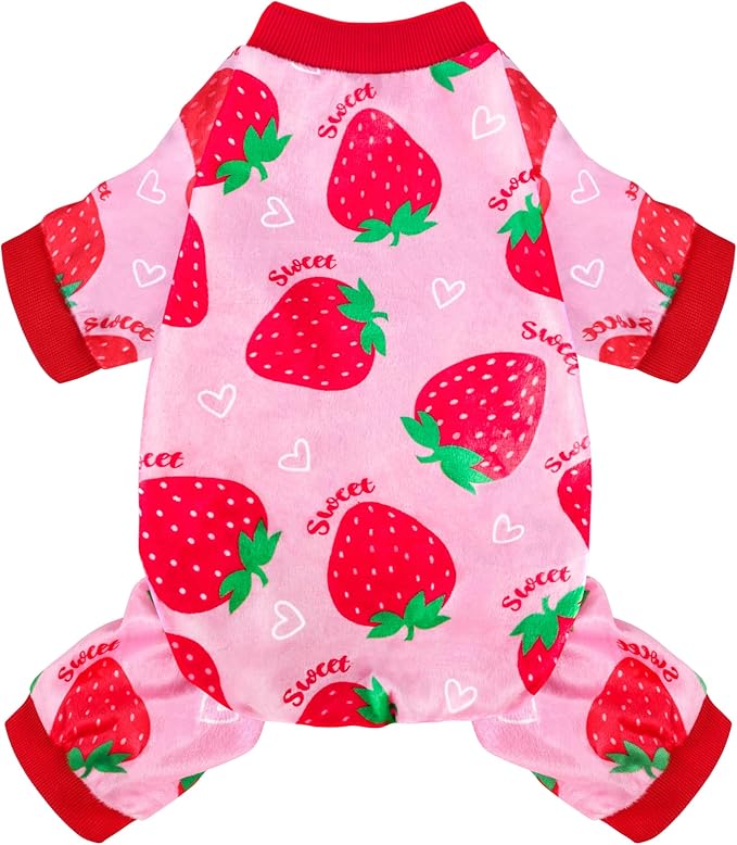 Dog Pajamas Soft Lightweight Dog Onesies Outfit Clothes for Small Medium Large Puppy Pjs for Pet Boys Girls Dogs Cats (3XL (Back: 24",Chest: 29.5", Neck: 19"), Strawberry)