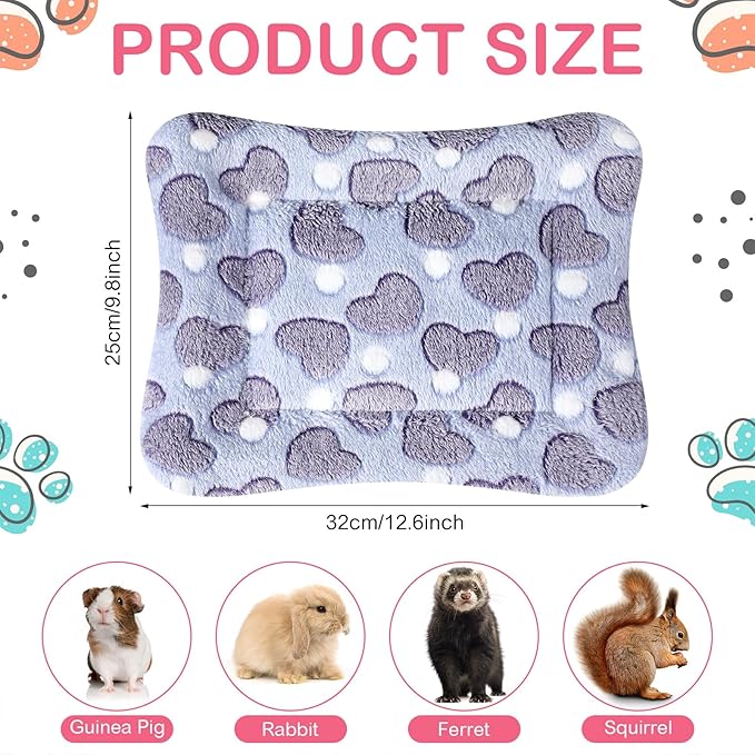 Haull 4 Pcs Waterproof Guinea Pig Bedding Winter Guinea Pig Bed Plush Cage Liners Soft Dog Cat Mat Reversible Winter Cozy Animal Pee Pad Hamster Bed Mat for Bunny(Heart,13 x 10 Inch)