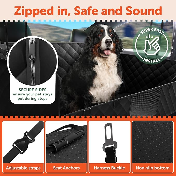 Dog Car Seat Cover for Back Seat Hard Bottom Protector -Waterproof Dog Hammock for Cars Mesh Window Panel - Heavy Duty 400lbs Backseat Extender for Dogs, Sturdy Pet Seat Covers for Trucks SUV