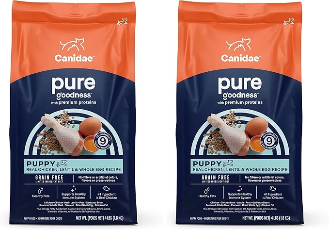CANIDAE Pure Grain Free Dry Puppy Food, Real Chicken, Lentil & Whole Egg, 4 lbs. (Pack of 2)