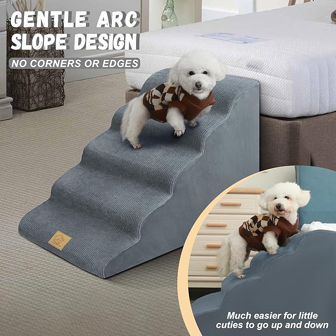 23-Inch Dog Stairs for High Beds, 5-Step Foam Slope Dog Stairs to Beds, Friendly to Old,Joint Injury,Short Leg Pets,Non-Slip Bottom Pet Ramp - Machine Washable,Gift 1 Lint Roller Set