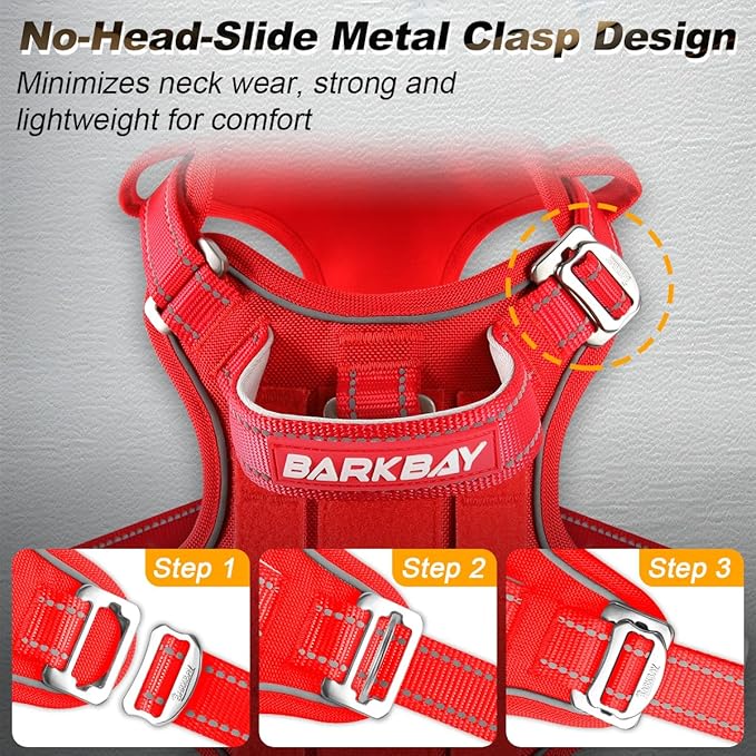 BARKBAY Service Dog Vest Tactical Dog Harness Medium Large Sized Dog Tags Personalized No Pull Adjustable Harness Reflective K9 Working Training Easy Control Military Molle System(Red,M)
