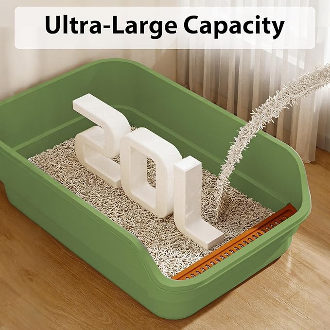 Gefryco Extra Large Cat Litter Box with High Sides, Side Entry Kitty Litter Boxes for Indoor Cats, Anti Splashing (Green)
