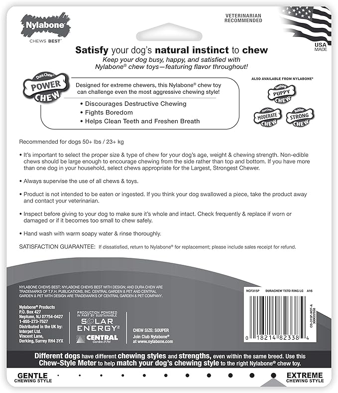 Nylabone Textured Ring Power Chew Toy for Large Dogs, Tough Dog Toys Durable Design, Dog Toys for Extreme Chewers, Flavor Medley, X-Large - 50+ lbs (1 Count)