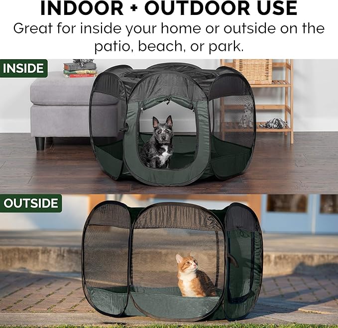 Furhaven Portable Dog Playpen Cat Tent, Pet playground/kennel foldable indoor outdoor zippered puppy crate - Hunter Green, Medium