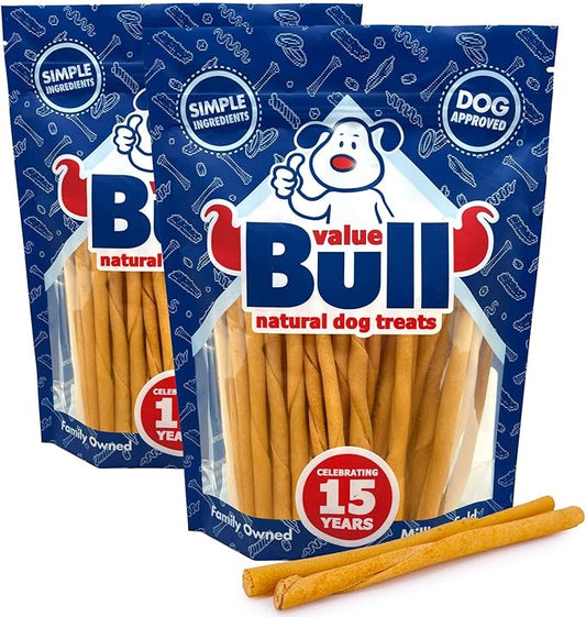ValueBull USA Rawhide Twists for Small Dogs, 5 Inch, Smoked, Varied Thicknesses, 100 Count - Natural & Safe, USA Beef Hide, Long Lasting, Chemical Free, No Artificial Flavors