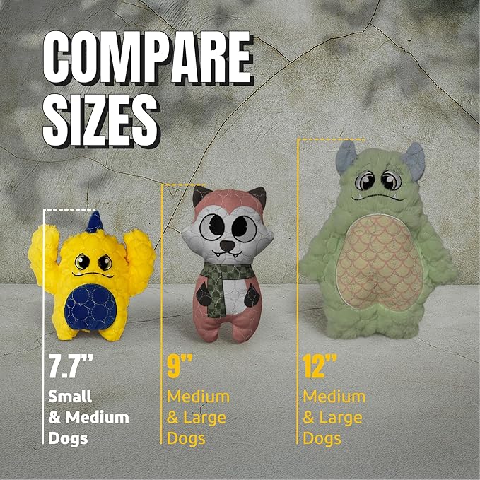 Bite Force -Durable & Strong Dog Yellow Monster with Squeaker, Kevlar-Reinforced for Aggressive Chewers - Yellow