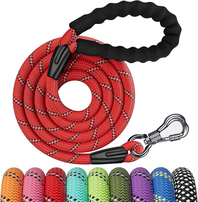 NTR 6FT Heavy Duty Dog Leash Red Rope Dog Leash with Swivel Lockable Hook and Comfortable Padded Handle Cat Puppy Leash Lead Small Medium Large Dogs Training Playing Camping,or Backyard 6ft*1/2Inch