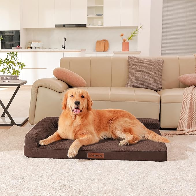 Orthopedic Dog Beds Large Sized Dog, Memory Foam Pet Bed for Large Dogs, Washable Removable Cover, Nonskid Bottom, Waterproof, 44x32x6 Inches, Brown Grey