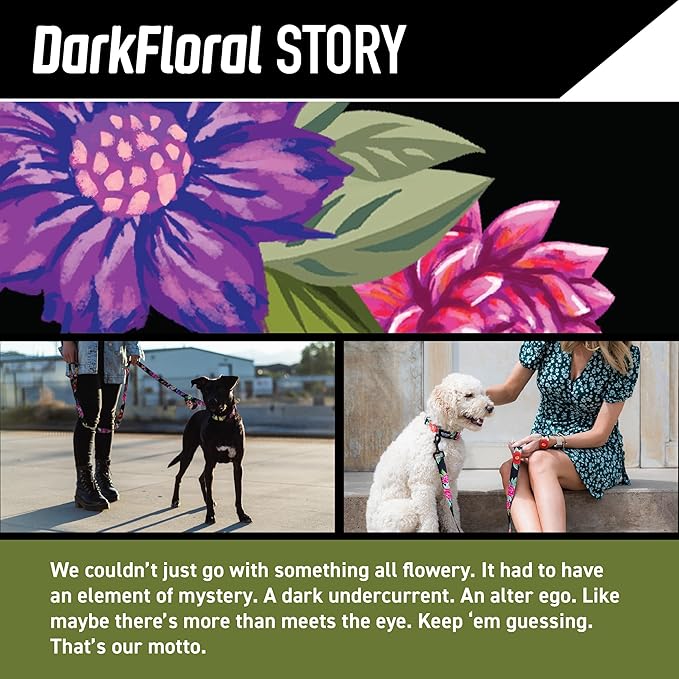 Wolfgang Heavy Duty Adjustable Dog Harness, Pull-Tested to Over 800 lbs for Walking & Training, DarkFloral Print, Medium