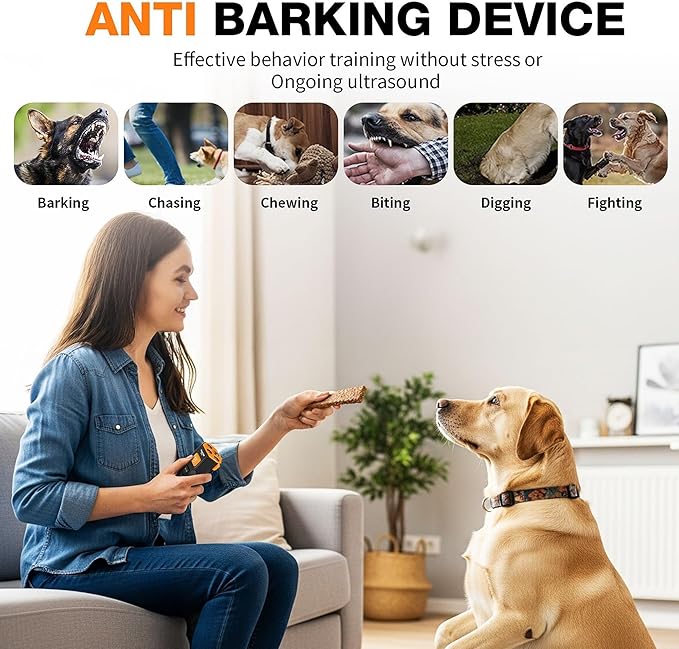 Dog Bark Deterrent Device – Anti Barking Device for Dogs with Triple Ultrasonic Emitters, 4 Modes, LED Light – Immediate Results – Safe & Humane – Indoor/Outdoor