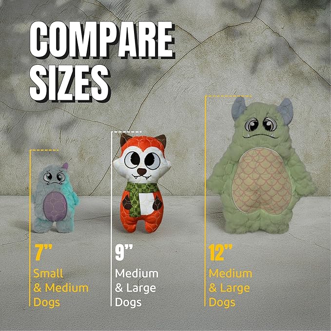 Bite Force -Durable & Strong Dog Toy Fox with Squeaker, Kevlar-Reinforced for Aggressive Chewers for Small Medium Large Dogs - Green.