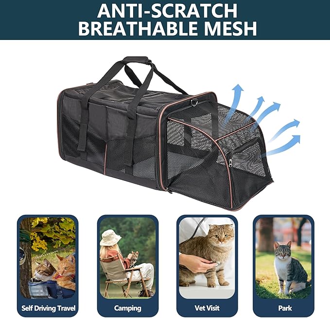 Cat Carrier for 2 Cats - Portable Dual Cat Travel Carrier Bag for Traveling, INRLKIT Cat Carrier with Litter Box, Portable Double Cat Travel Carrier for Camping (Black)