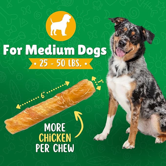 Chicken Wrapped Rawhide Dog Treats for Medium Dogs – 4ct. Rawhide Chew Sticks – Limited Ingredient Long Lasting Chews Made in The USA with Natural Chicken and Beef Hide Twists