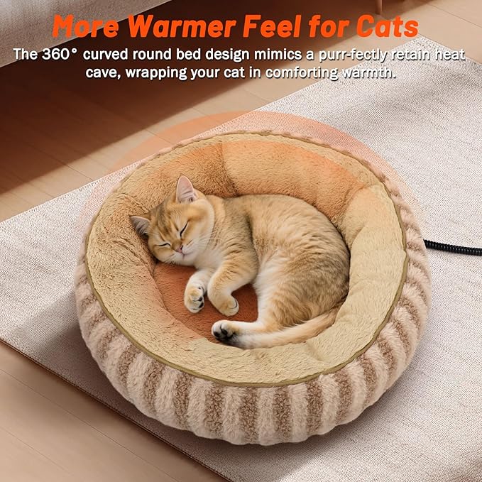 Toove Heated Cat Bed Indoor - 20" Heating Donut Pet Bed for Cats and Small Dogs, Ultra Soft & Cozy Sleeping Cat Beds, Machine Washable, Waterproof & Safe Warming with Timer and Temperature Control