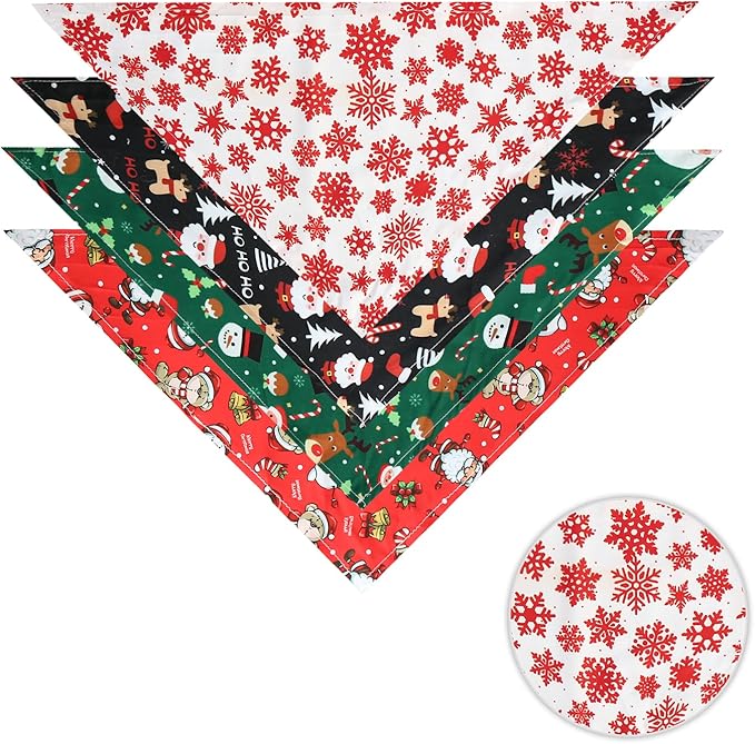 4 Pack Dog Bandana Christmas Scarf Bibs Kerchief Set Pet Christmas Costume Xmas Holiday Bandanas for Medium Large Dogs Pets (Large)