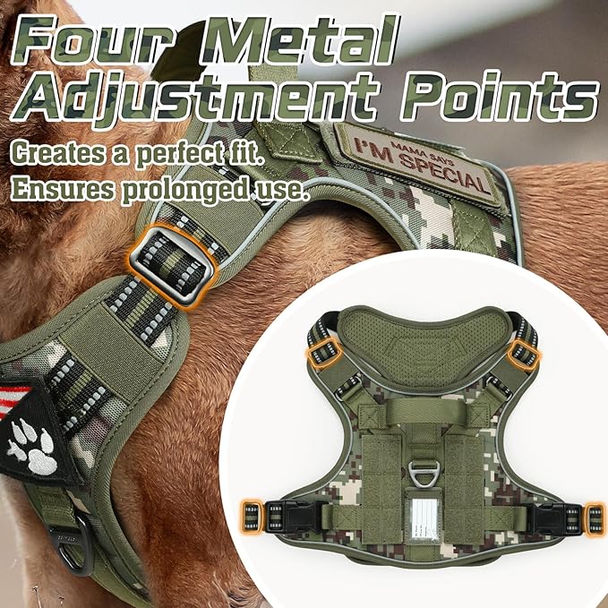 rabbitgoo Tactical Dog Harness for Small Dogs, No Pull Military Service Vest with Handle & Molle, Easy Control for Training Walking, Adjustable Reflective Straps, Green camo, S