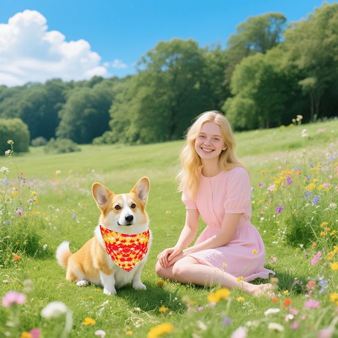 7 PCS Medium Tie Dye Dog Bandanas Hemming Seam Edge Dog Bandana for Small Dogs Print One Side Large Cats Scarfs Party Grooming M