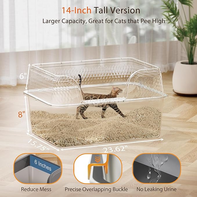 Stainless Steel Litter Box with Lid 23.6" x 15.7" x 14", XXL Litter Box - Extra Large Space with High Sides for Big Cats or Multiple Cats, Side Entry, Leak-Proof, Easy Cleaning, Grey