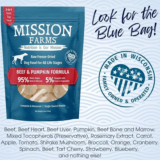 Mission Farms Freeze-Dried Raw Formula Dog Food (14 Oz, Beef & Pumpkin)
