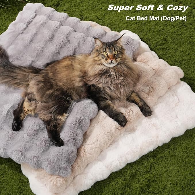 Dog Beds Mats Cat Bed Mat Plush Faux Fur Puppy Pad with Anti-Skid Bottom Cozy Kitten Bed for Carriers/Floor Dog Friendly 27 x 20 Inch Large Coffee