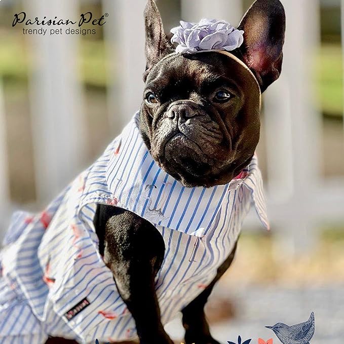 Parisian Pet Flamingo Dress - Girly Summer Dog Dress - 100% Cotton, Lightweight, Sleeveless - Large Dogs Girl Dress